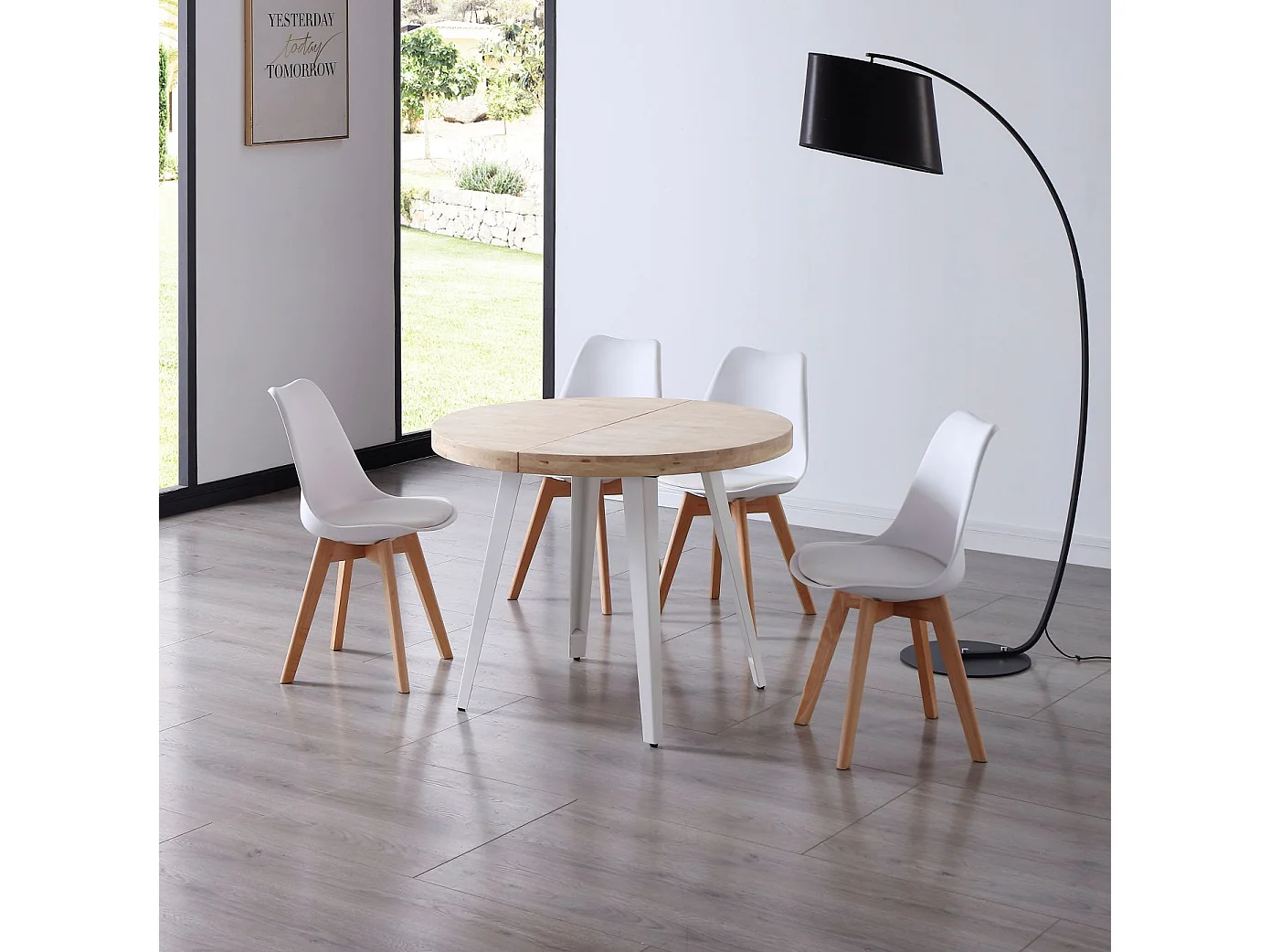 Mesa redonda extensível Bali Carvalho nórdico branco 76x100-180 cm