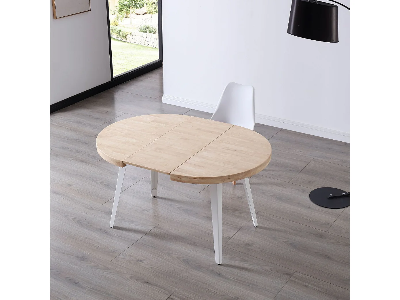 Mesa redonda extensível Bali Carvalho nórdico branco 76x100-180 cm