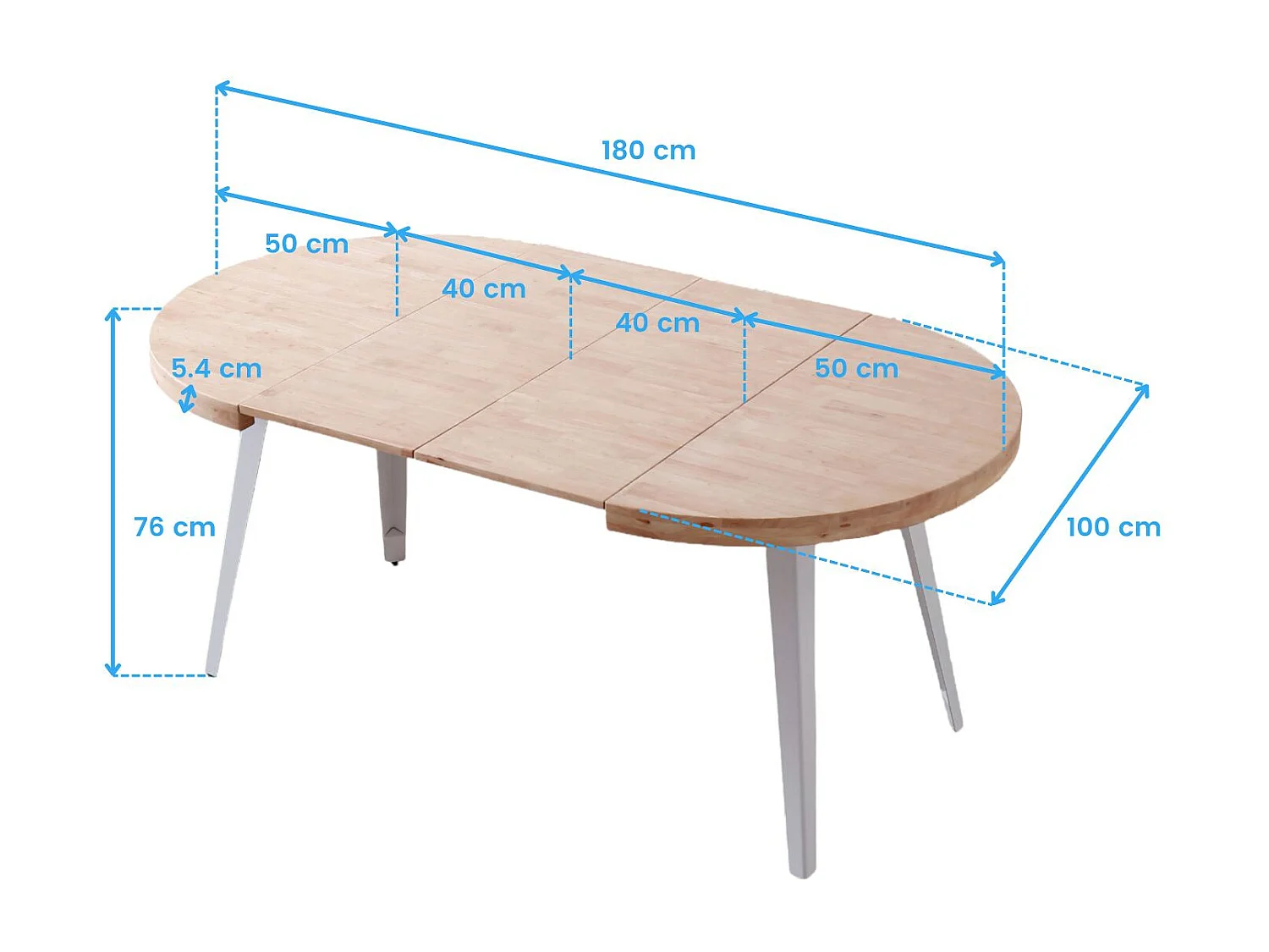 Mesa Redonda Extensible Bali Roble Nordish Blanco 76x100-180 cm