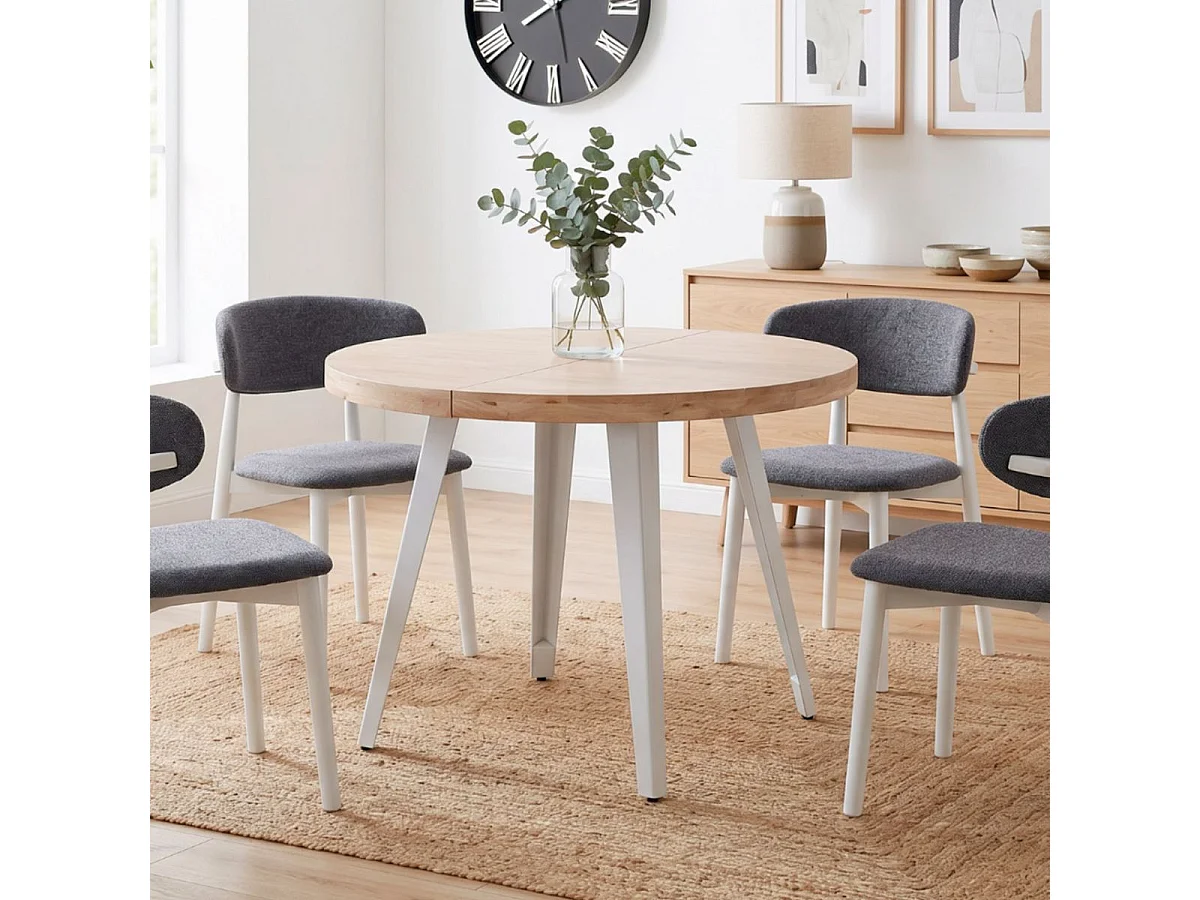 Mesa Redonda Extensible Bali Roble Nordish Blanco 76x100-180 cm