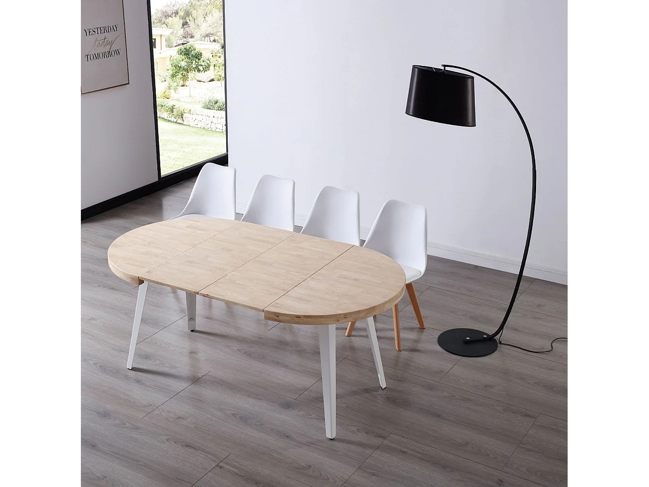 Mesa redonda extensível Berg Blanco - Roble