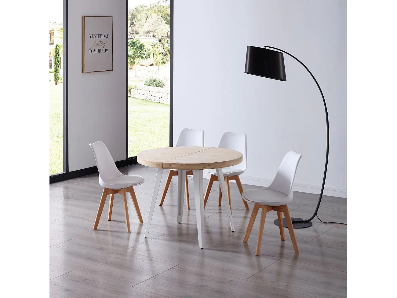 Mesa redonda extensível Berg Blanco - Roble