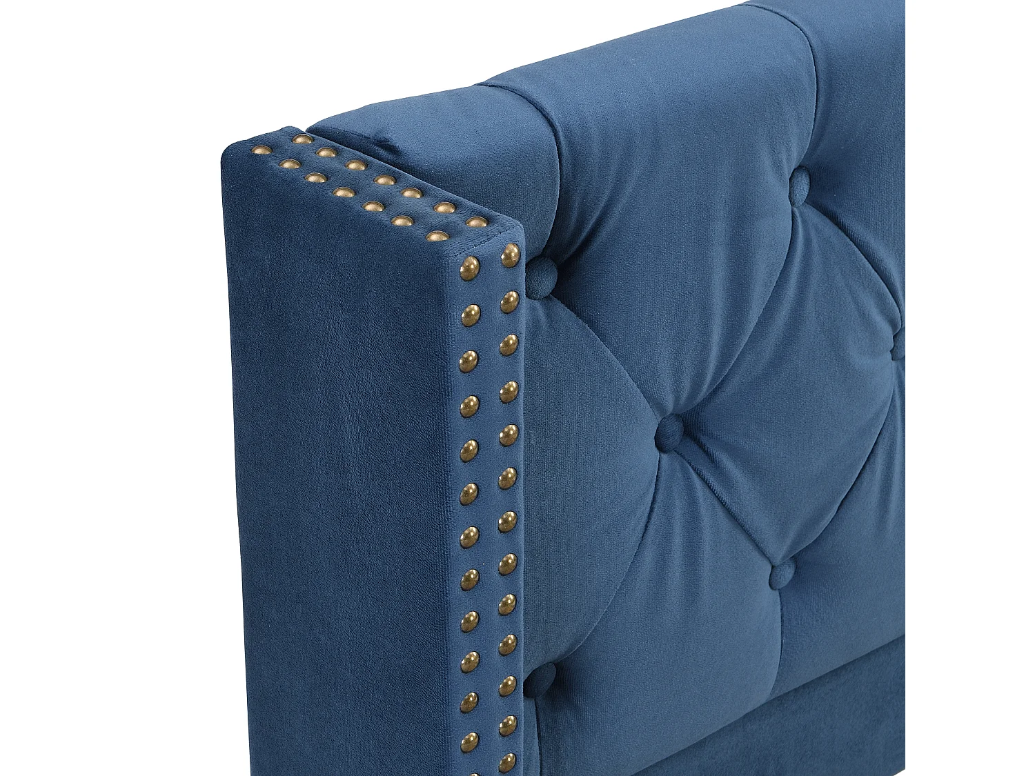 Lit enfant 90x200cm en velours bleu - Pieds en bois (sans matelas)