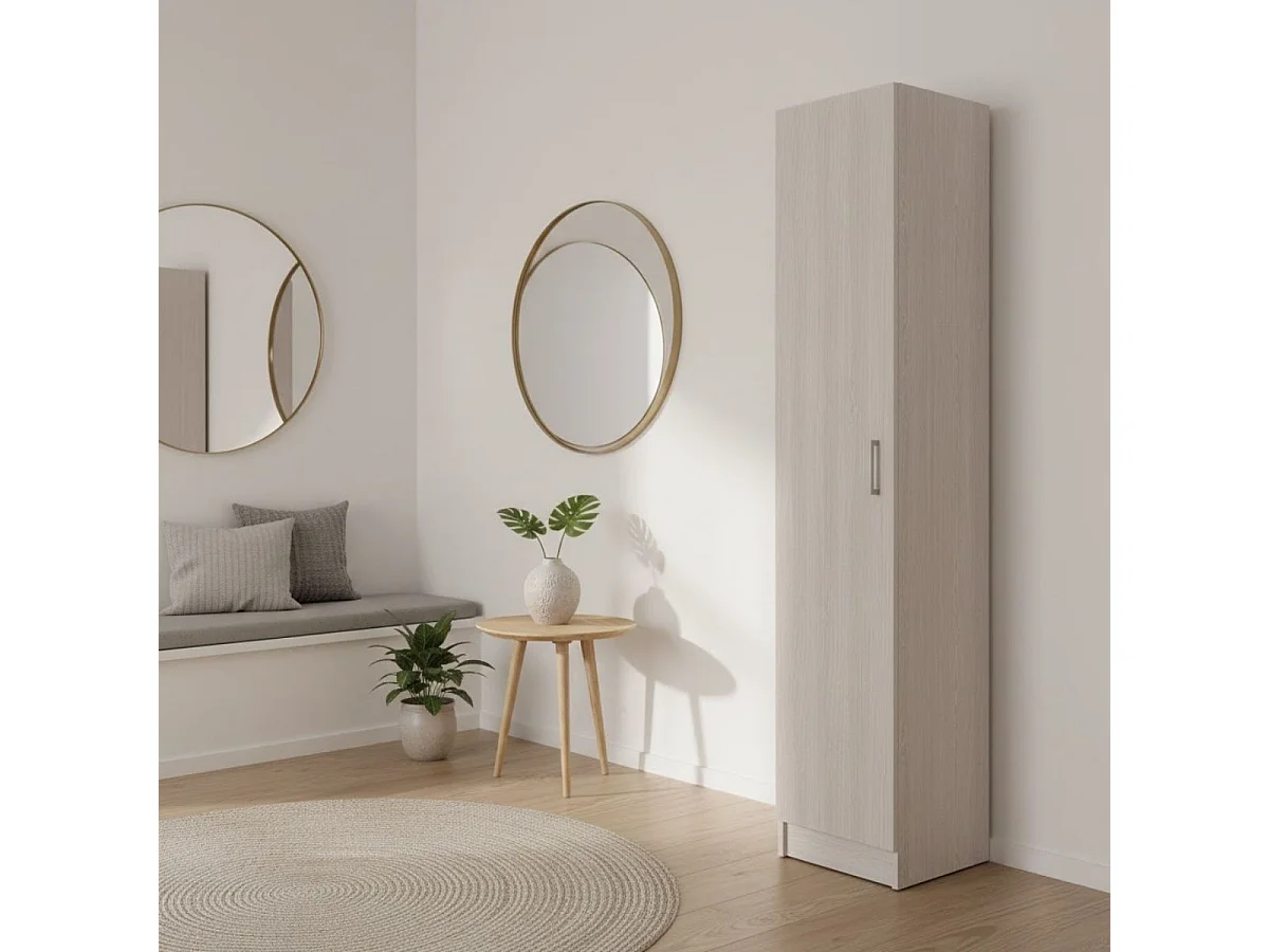 Armario Multiusos Almacenaje 1 Puerta Abatible Tirador Roble 37x182x37 cm