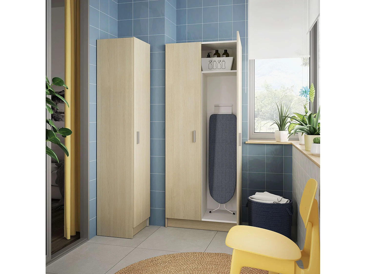 Armario Multiusos Almacenaje 1 Puerta Abatible Tirador Roble 37x182x37 cm