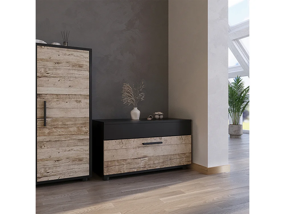 Meuble de salon noir/chêne sable 70.8x35.3x38.9 berno