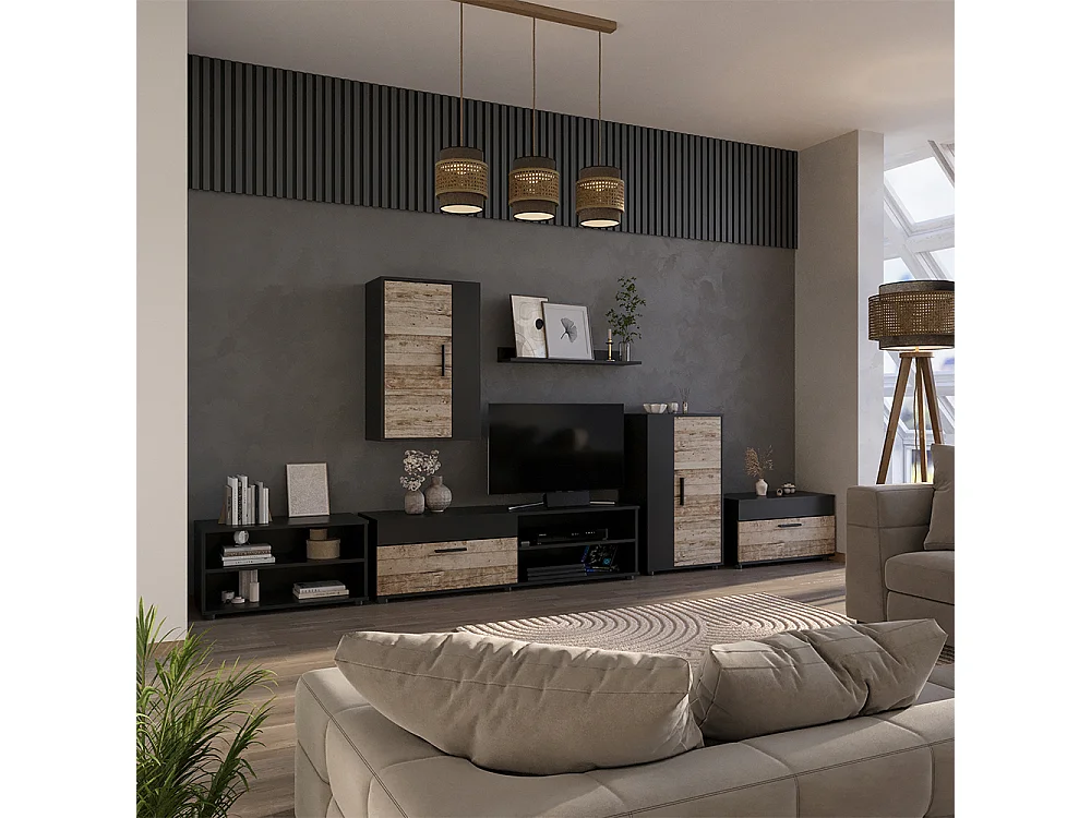 Meuble de salon noir/chêne sable 70.8x35.3x38.9 berno