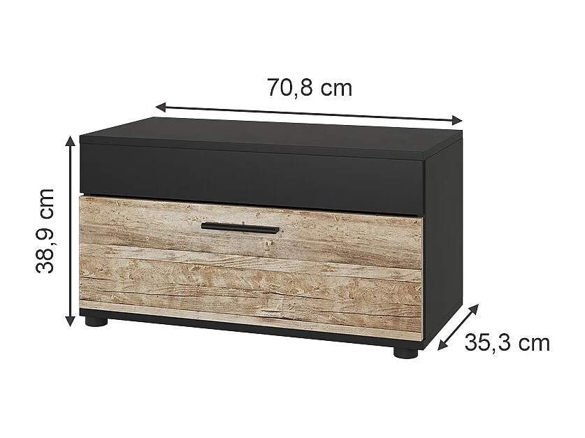 Meuble de salon noir/chêne sable 70.8x35.3x38.9 berno