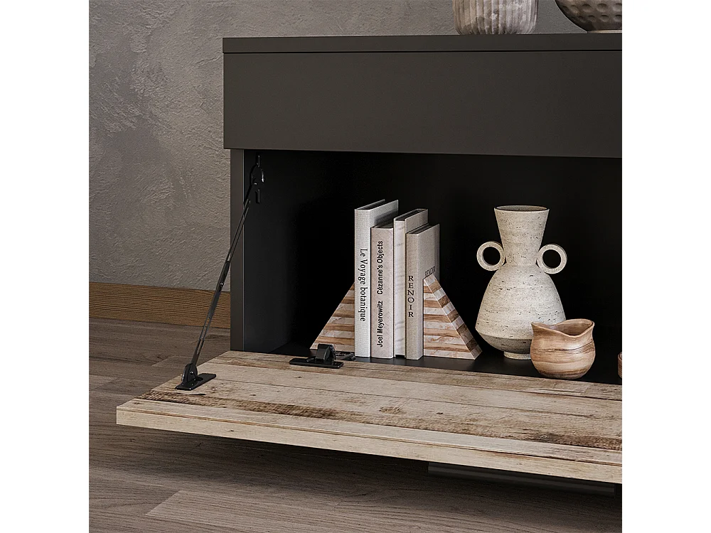 Meuble de salon noir/chêne sable 70.8x35.3x38.9 berno