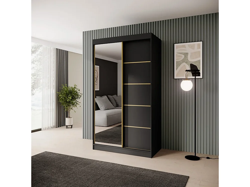 SCHUIFDEURKAST Marika Lux, 2-DEURS, met Lades, Zwart+Goud, 120 cm