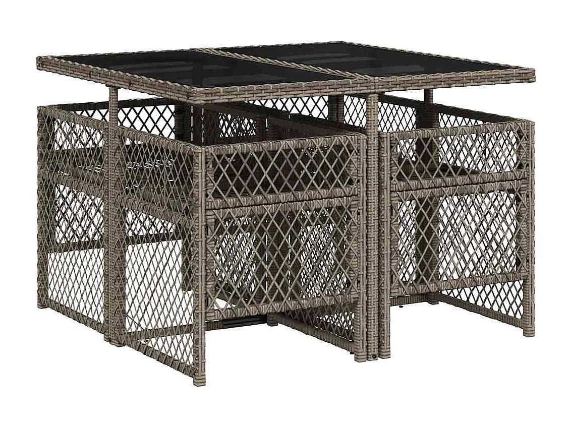 Ensemble à manger de jardin 5 pcs coussins gris résine tressée