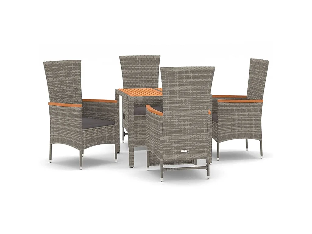 5-tlg. Garten-Essgruppe mit Kissen Grau Poly Rattan