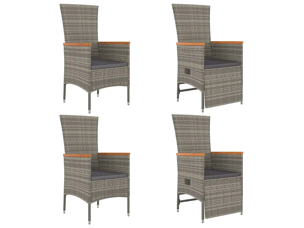 5-tlg. Garten-Essgruppe mit Kissen Grau Poly Rattan