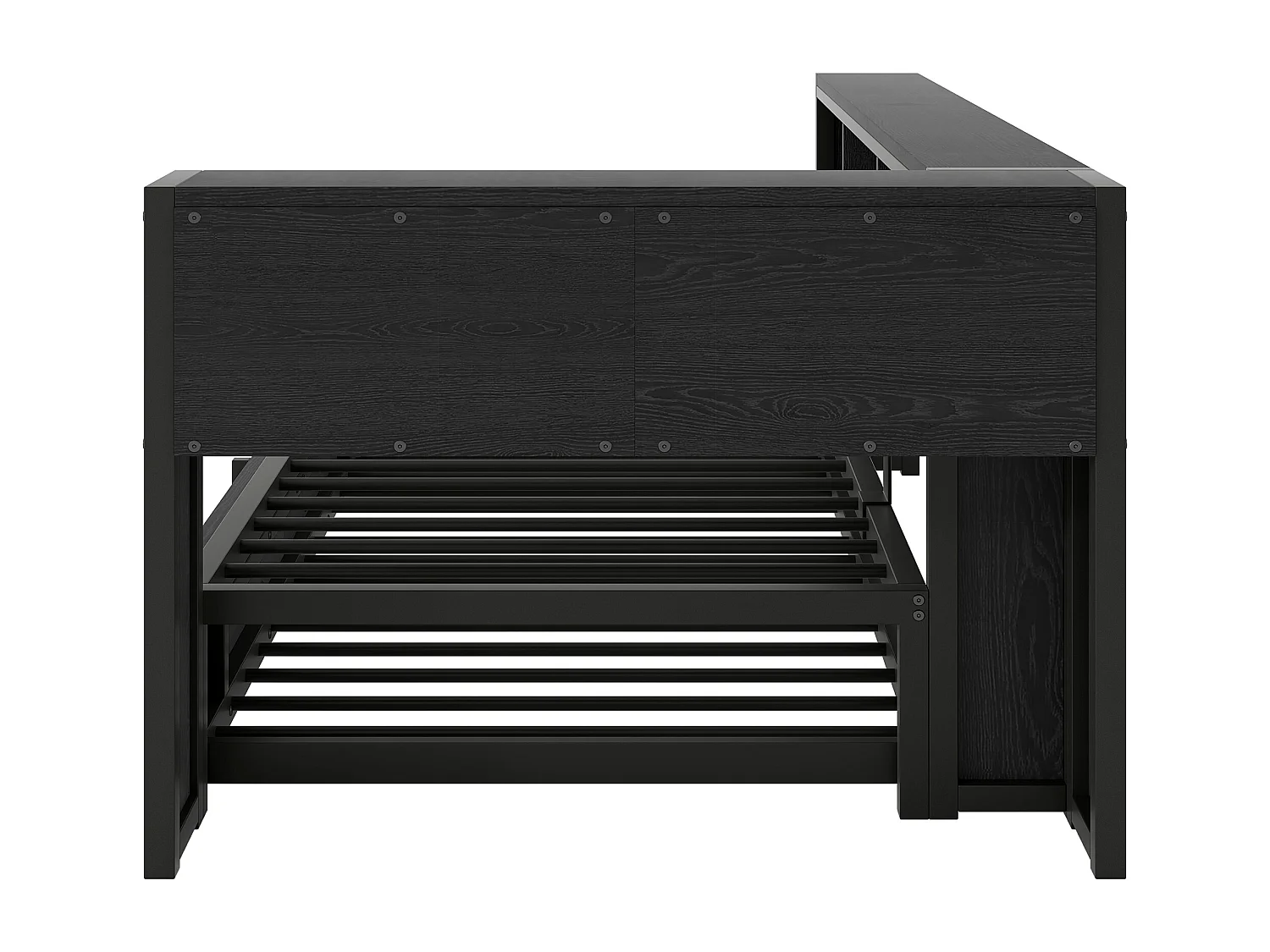 Sofá-cama 90x200cm com cama auxiliar 90x190cm - LED, USB e espaço para arrumação - Metal e madeira MDF - Preto