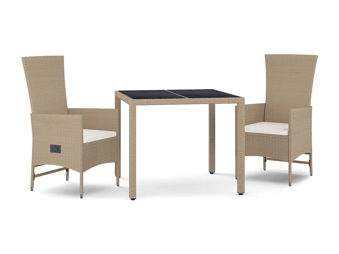 Set da Pranzo da Giardino 3 pz con Cuscini Beige in Polyrattan