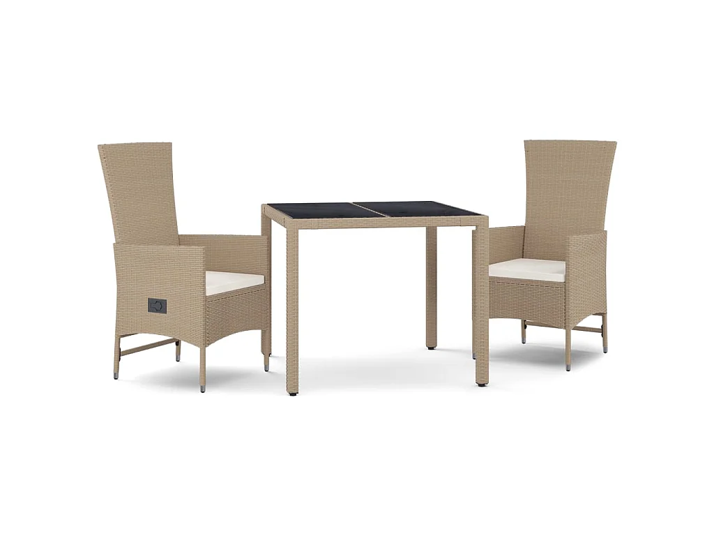 Ensemble à manger de jardin et coussins 3 pcs Beige poly rotin