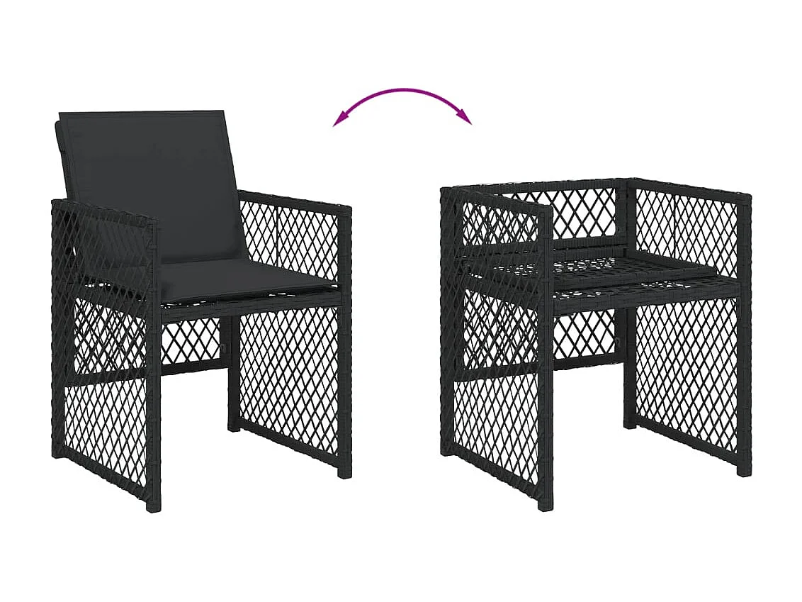 Ensemble à manger de jardin coussins 5pcs noir résine tressée