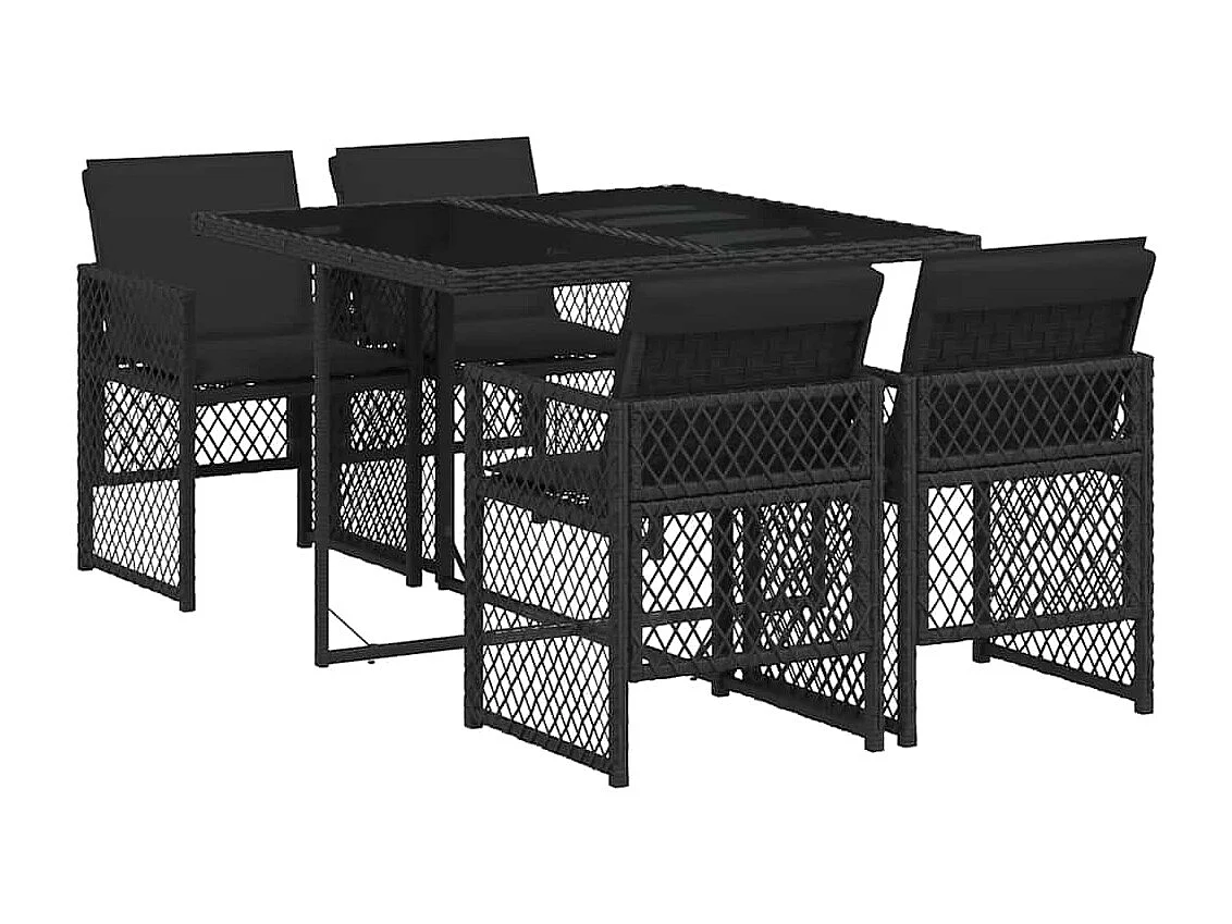 Ensemble à manger de jardin coussins 5pcs noir résine tressée