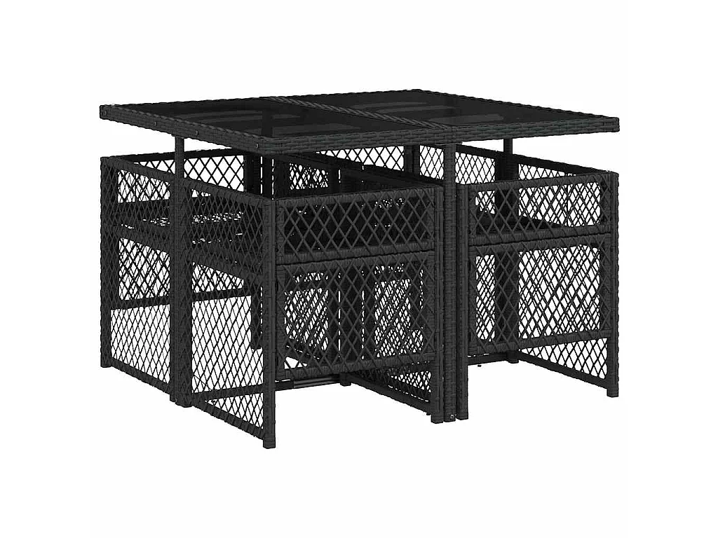 Set da Pranzo da Giardino 5 pz Nero con Cuscini in Polyrattan