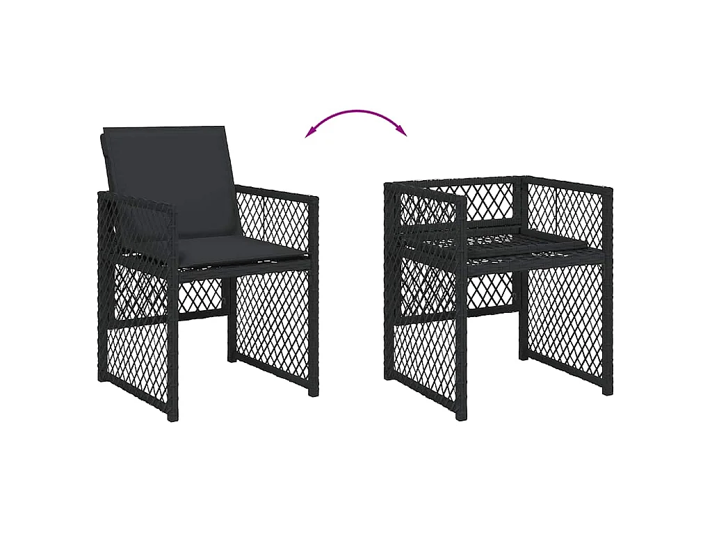 Set da Pranzo da Giardino 5 pz Nero con Cuscini in Polyrattan
