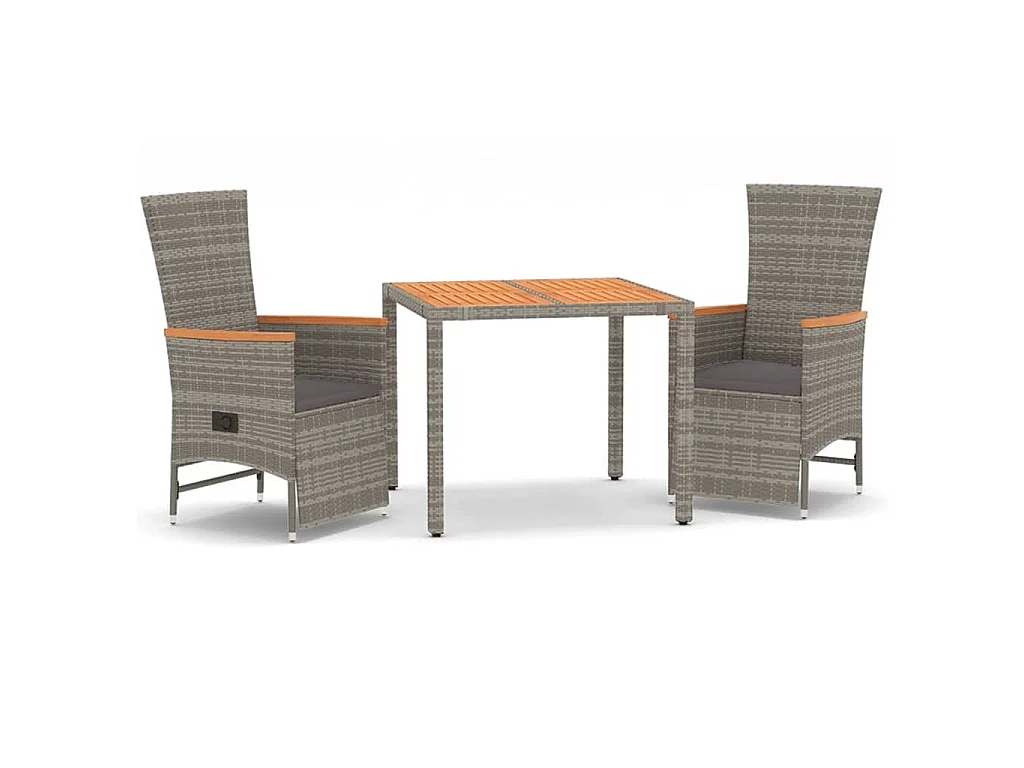 Set da Pranzo da Giardino 3 pz con Cuscini in Polyrattan Grigio
