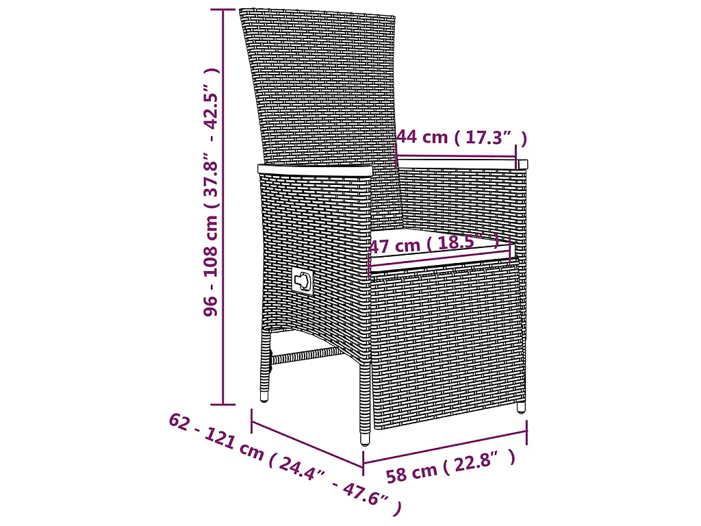 Set da Pranzo da Giardino 3 pz con Cuscini in Polyrattan Grigio