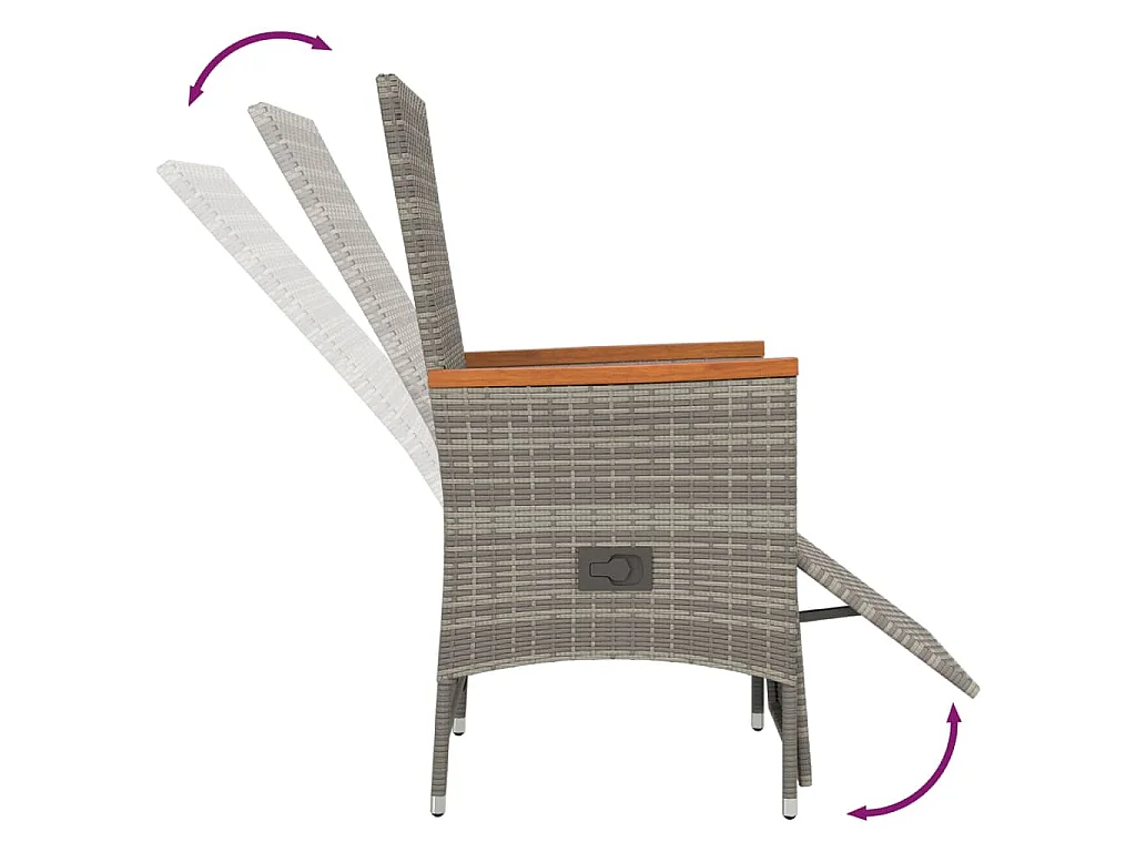 Set da Pranzo da Giardino 3 pz con Cuscini in Polyrattan Grigio