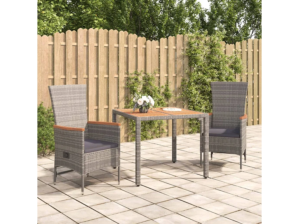 3-delige Tuinset met kussens poly rattan grijs
