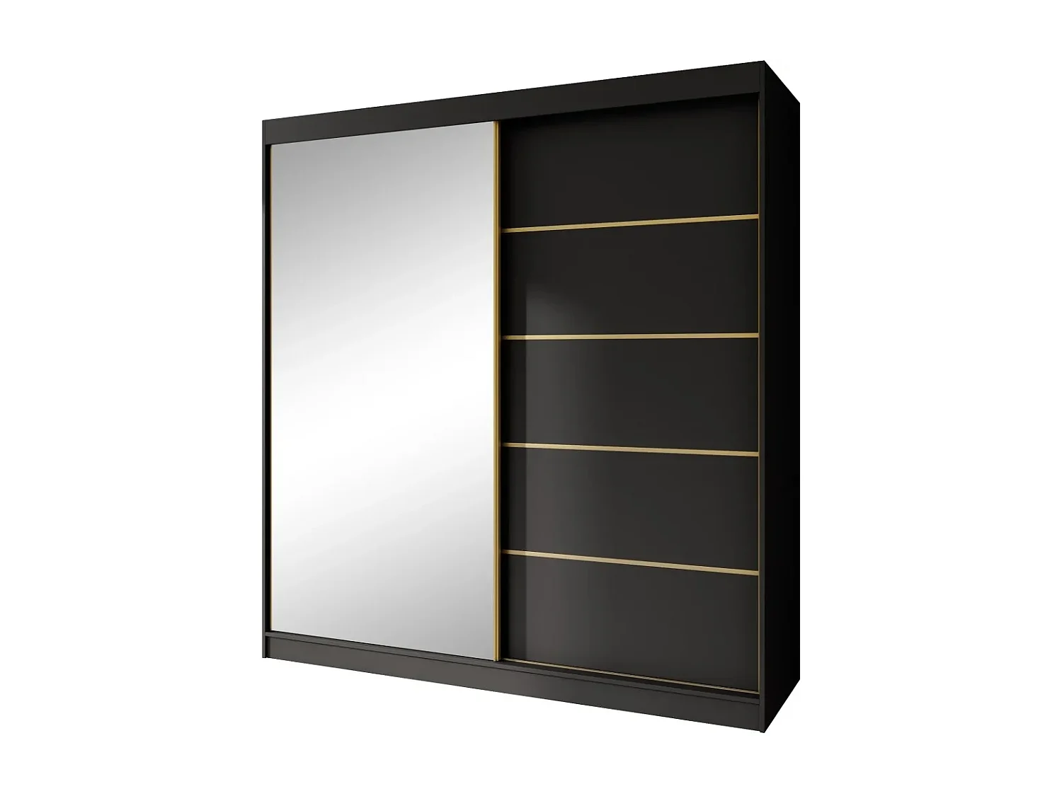 SCHUIFDEURKAST Marika Lux, 2-DEURS, met Lades, Zwart+Goud, 200 cm