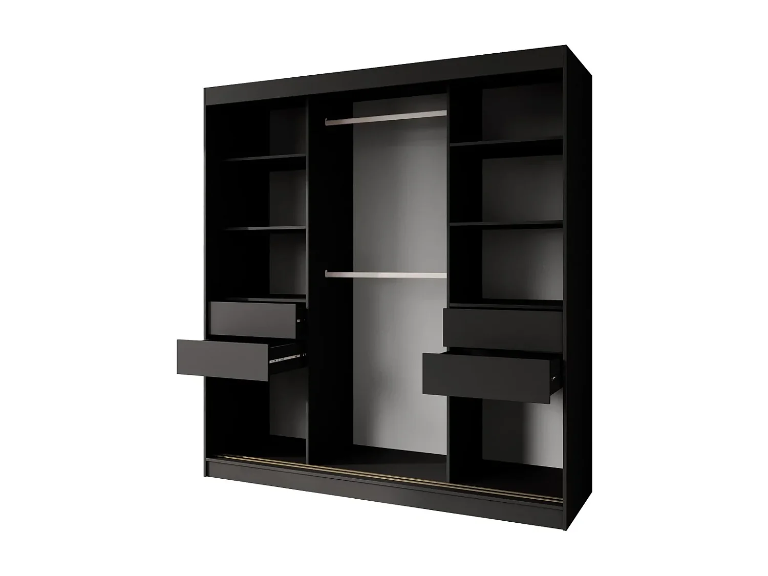 ARMOIRE À PORTES COULISSANTES Marika Lux, 2 PORTES, avec Tiroirs, Noir+Or, 200 cm