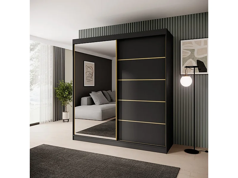 SCHUIFDEURKAST Marika Lux, 2-DEURS, met Lades, Zwart+Goud, 200 cm