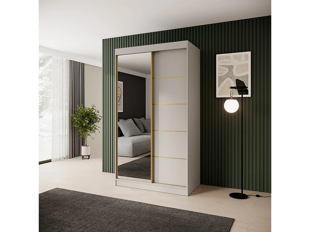 ARMOIRE À PORTES COULISSANTES Marika Lux, 2 PORTES, avec Tiroirs, Cachemire+Or, 120 cm