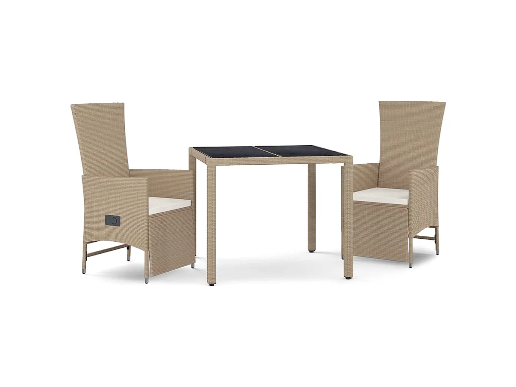 3-tlg. Garten-Essgruppe mit Kissen Beige Poly Rattan