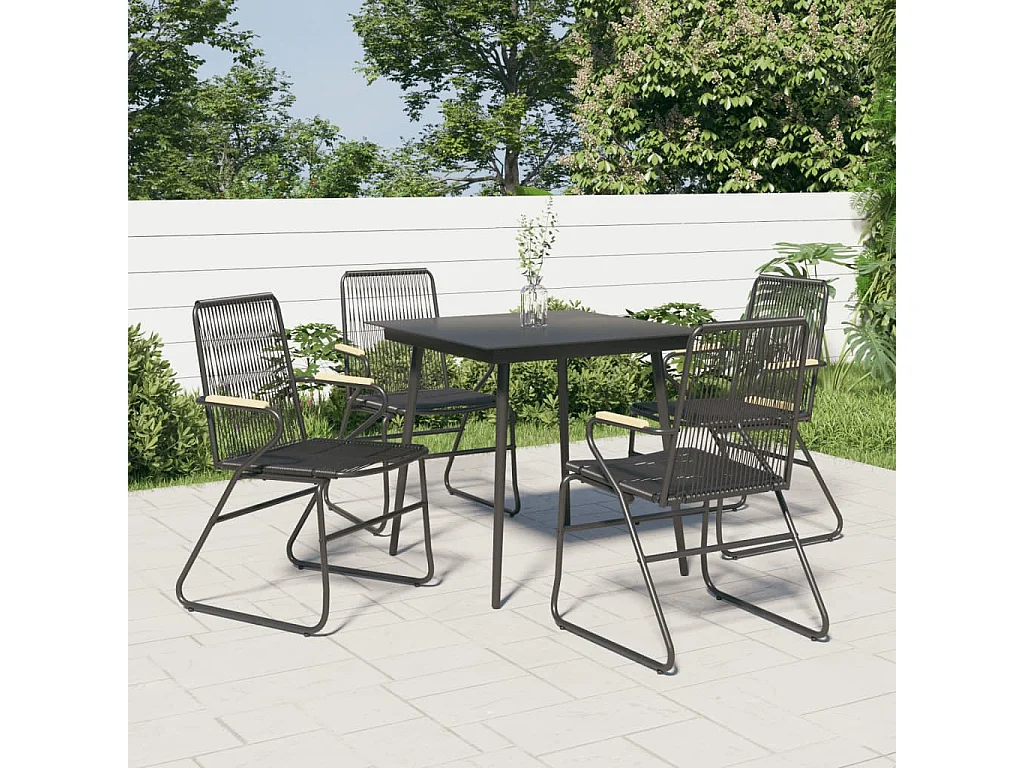 5-tlg. Garten-Essgruppe Schwarz PVC Rattan