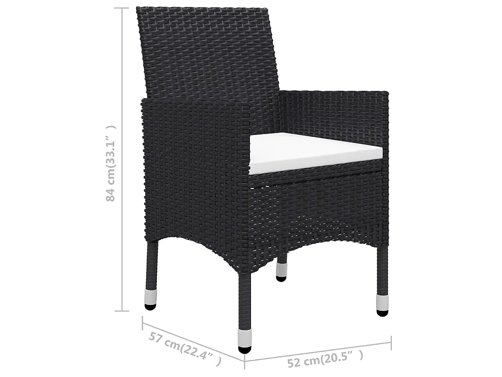 Ensemble à manger de jardin 3 pcs Noir