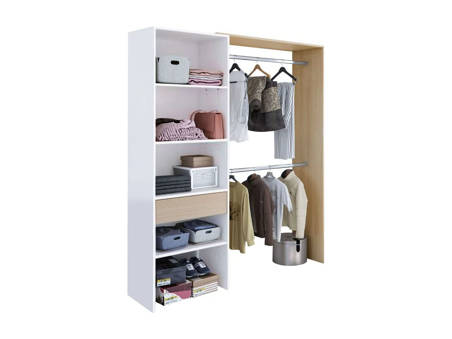 Vestidor Abierto Dormitorio Grande Roble/Blanco 187x158x40 cm