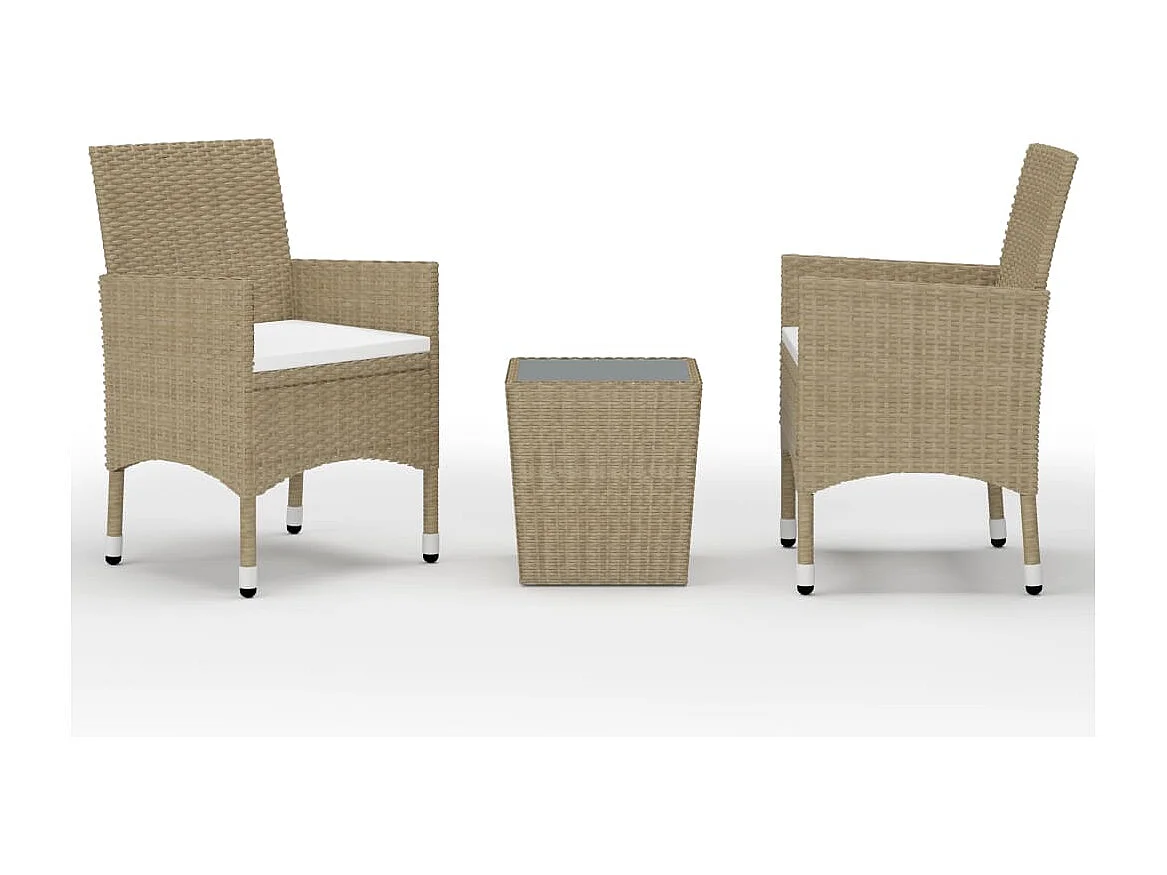 3-delige Bistroset poly rattan en gehard glas beige