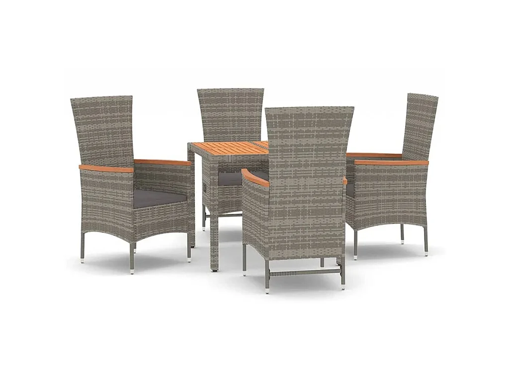 Set da Pranzo da Giardino 5 pz con Cuscini in Polyrattan Grigio