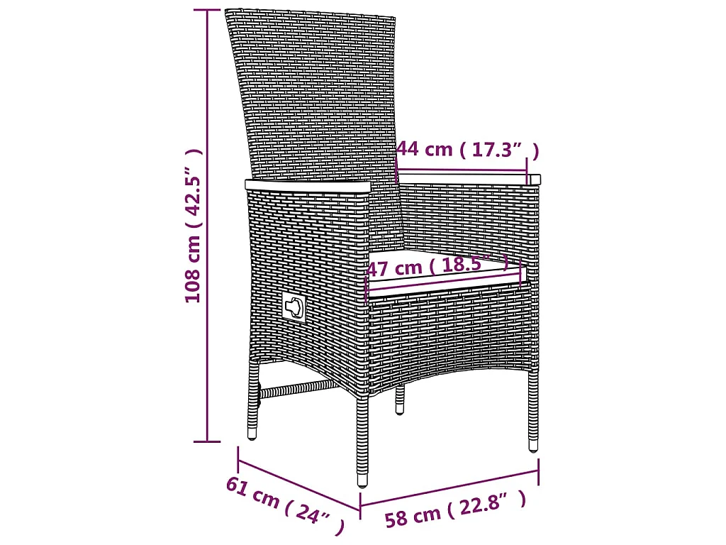 Set da Pranzo da Giardino 5 pz con Cuscini in Polyrattan Grigio