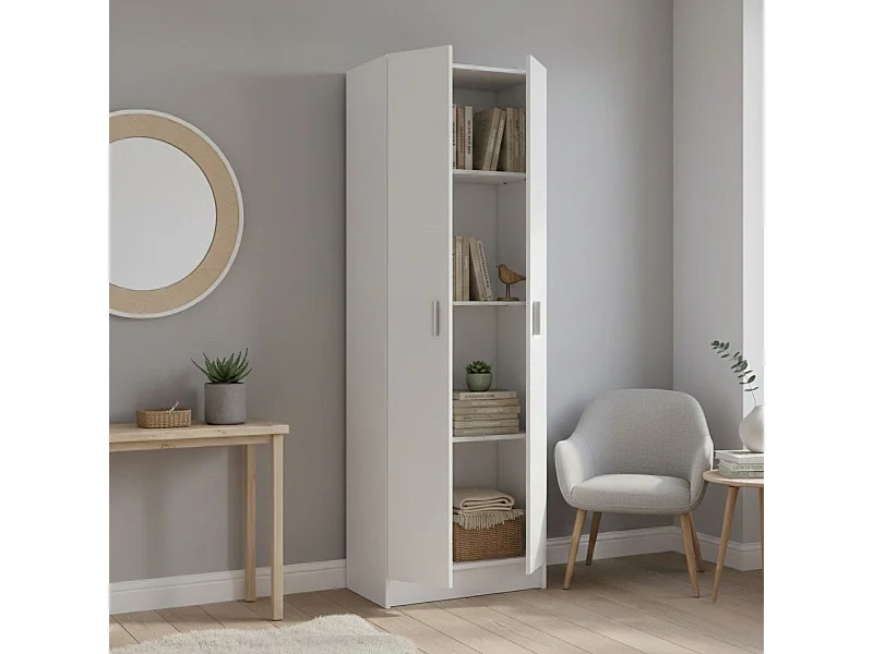 Armario auxiliar baldas baño cocina blanco 59x180x37 cm