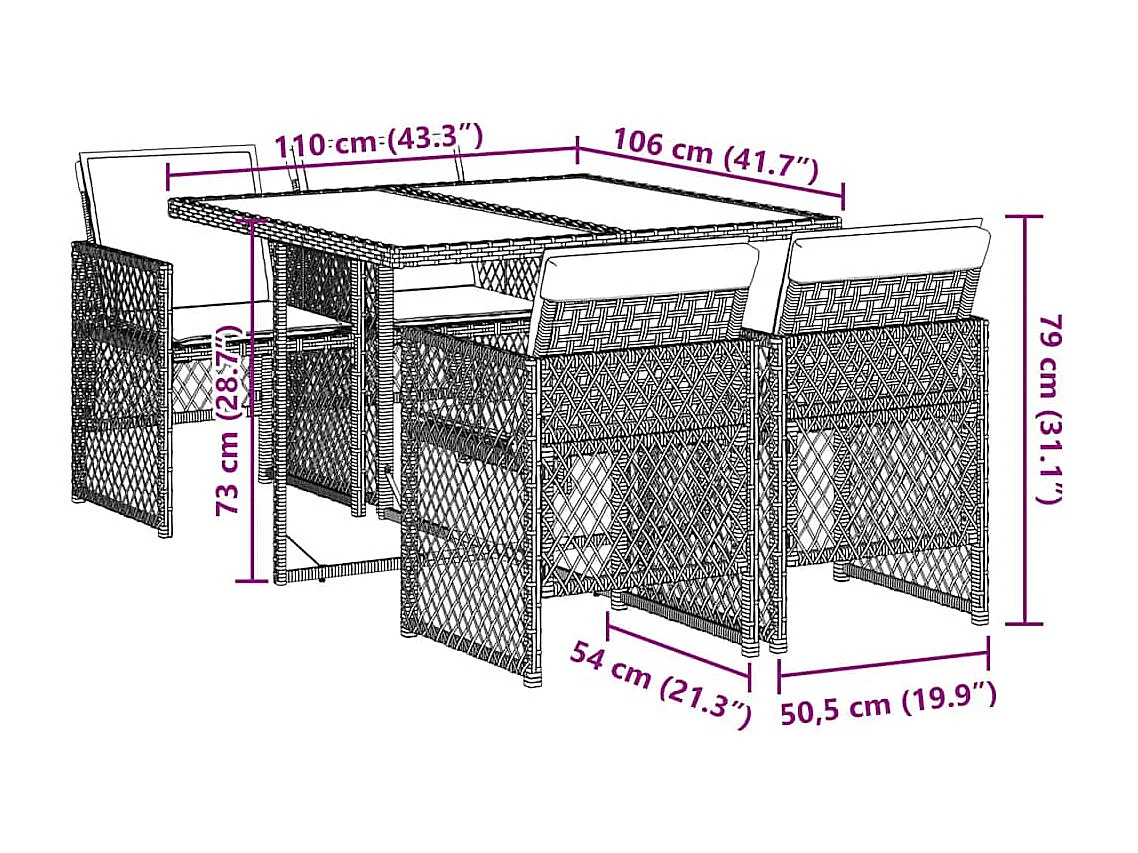 Ensemble à manger de jardin coussins 5pcs noir résine tressée