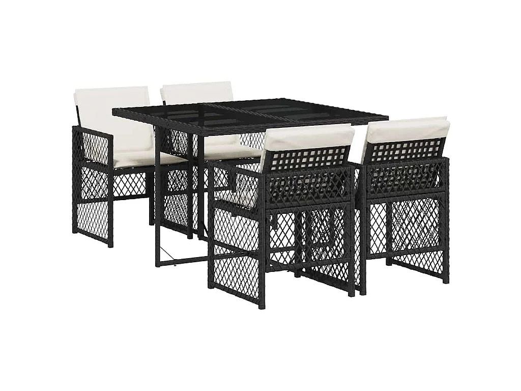 Ensemble à manger de jardin coussins 5pcs noir résine tressée