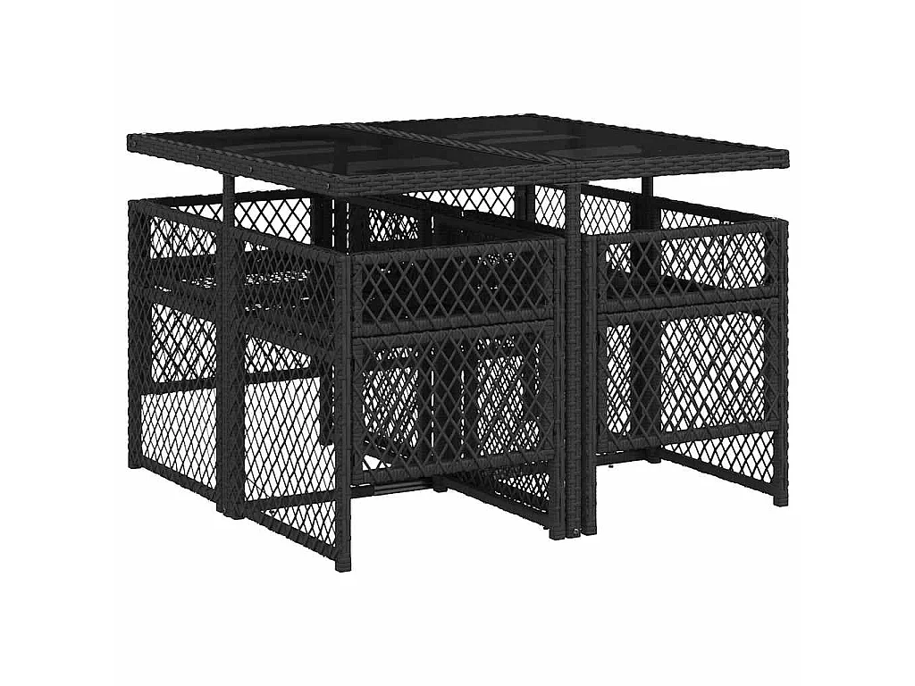 Ensemble à manger de jardin coussins 5pcs noir résine tressée