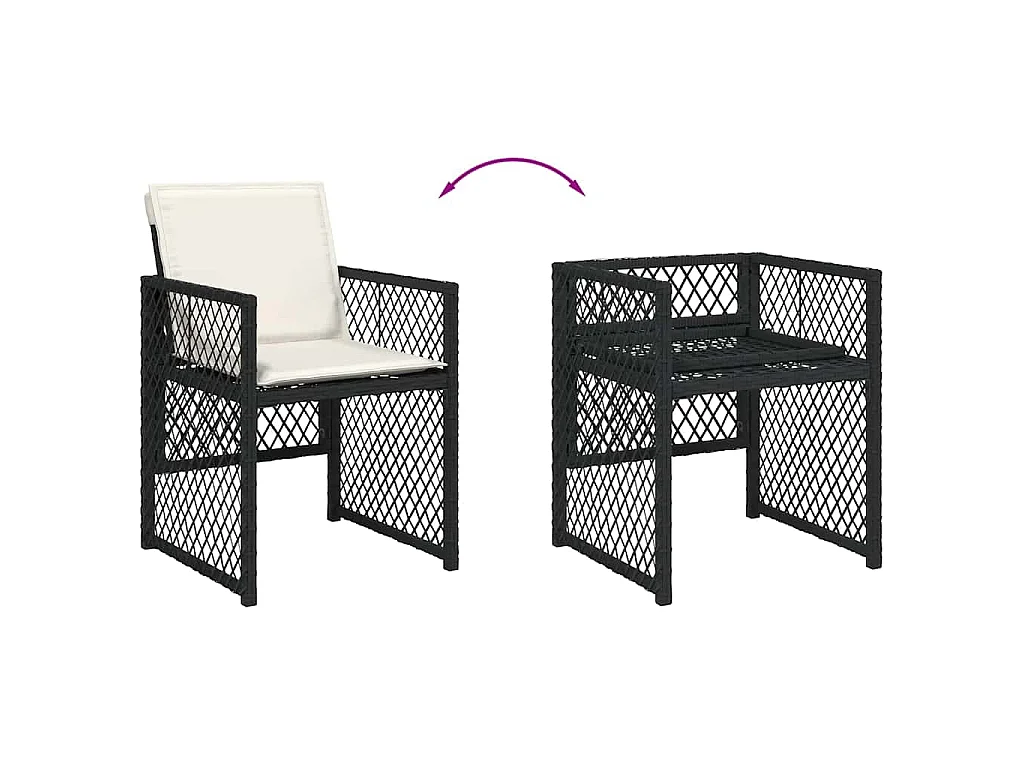 Ensemble à manger de jardin coussins 5pcs noir résine tressée