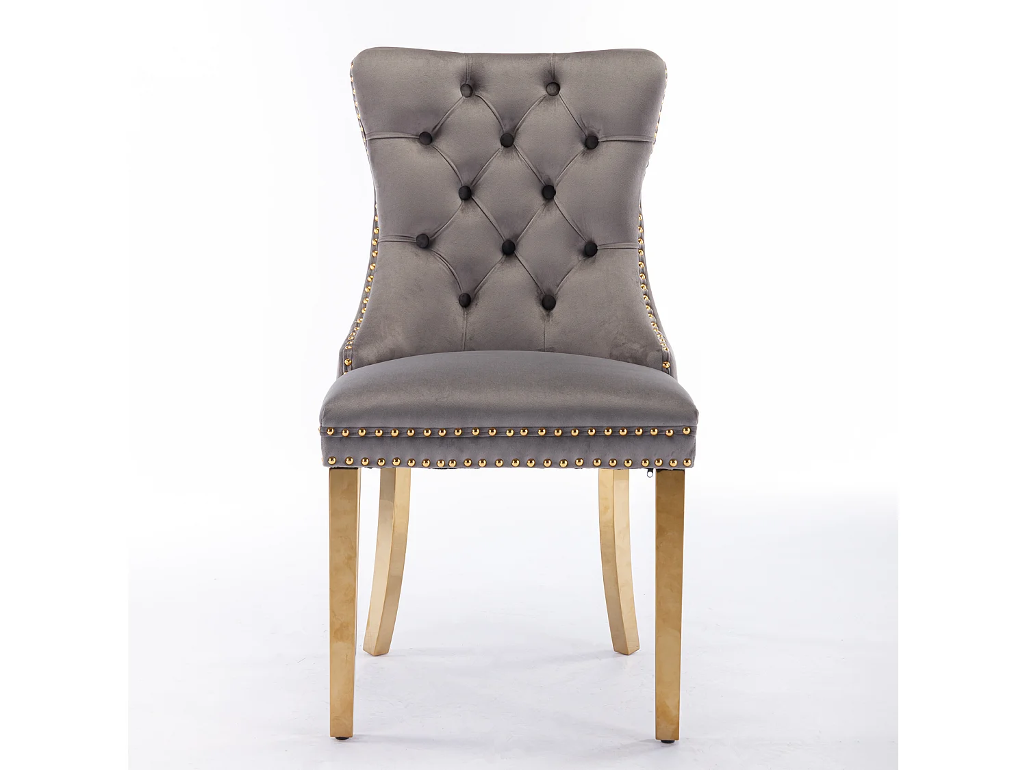 Set van 2 fluwelen stoelen met gouden metalen poten - Afgewerkt met studs - Grijs