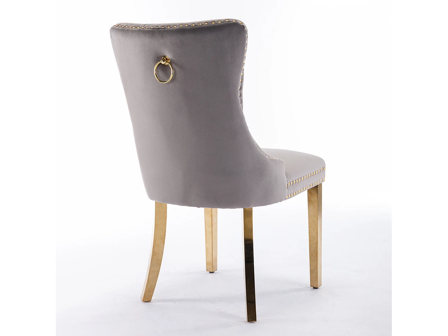 Set van 2 fluwelen stoelen met gouden metalen poten - Afgewerkt met studs - Grijs