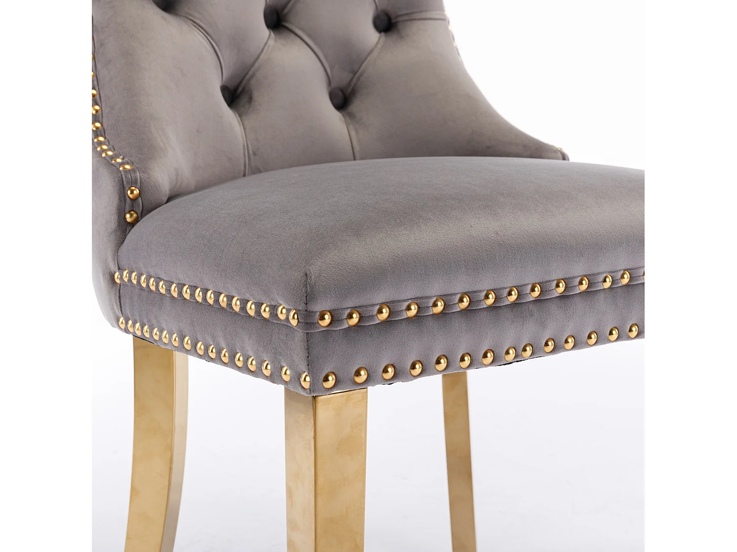 Set van 2 fluwelen stoelen met gouden metalen poten - Afgewerkt met studs - Grijs