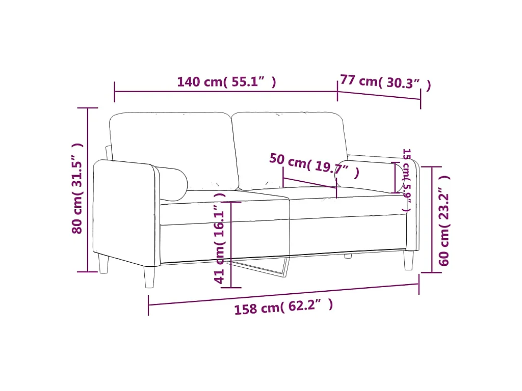 Canapé 2 places avec oreillers gris foncé 140 cm velours