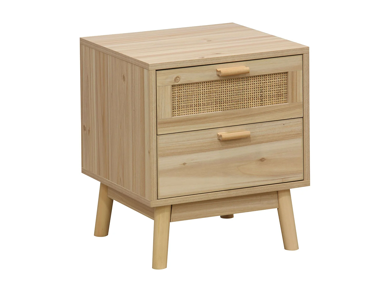 Mesa de cabeceira Vogue com 2 gavetas em melamina de pinho e rattan - 40x48x39 cm