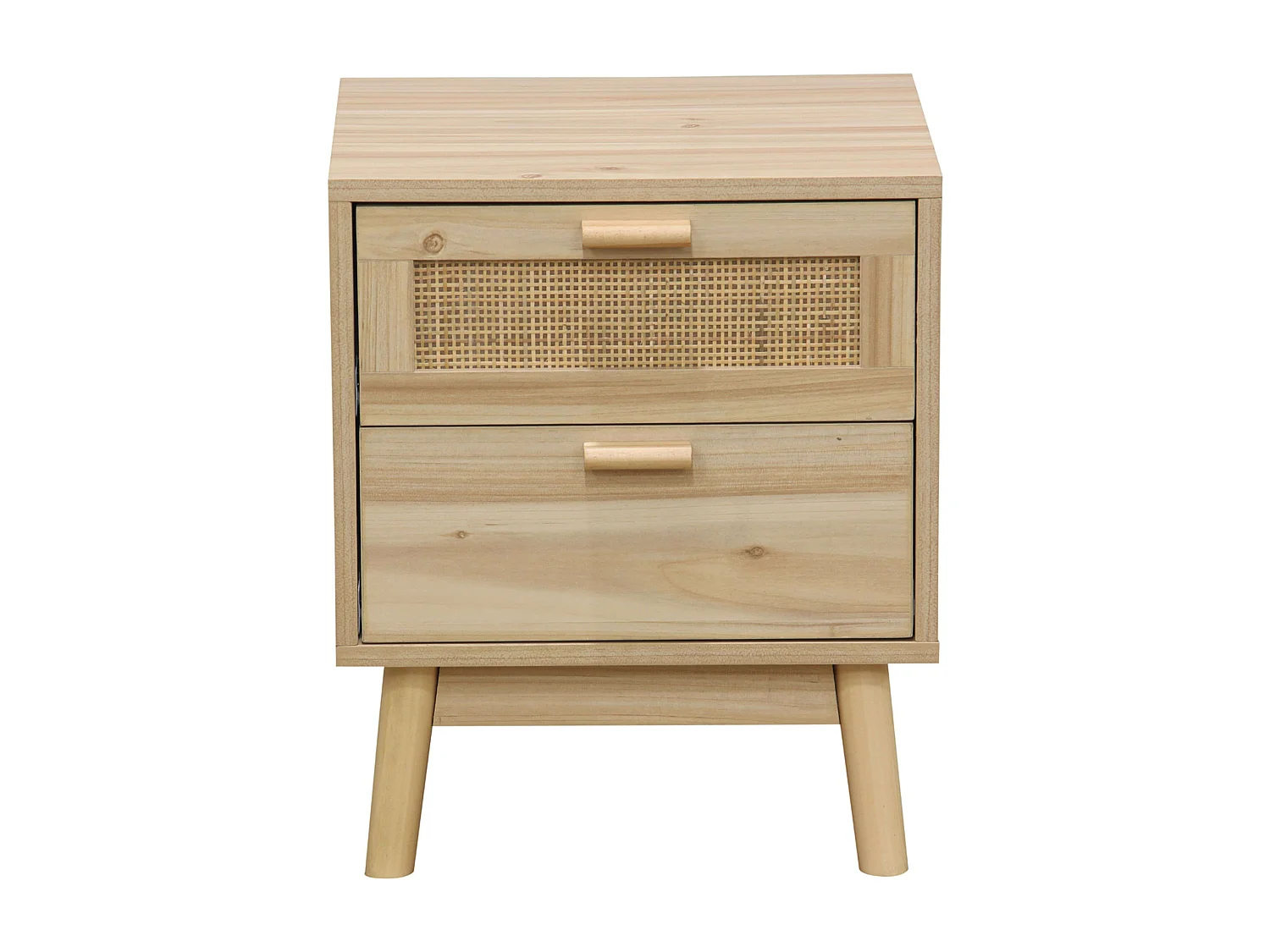 Mesa de cabeceira Vogue com 2 gavetas em melamina de pinho e rattan - 40x48x39 cm